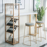 Gold Counter Height Table Indoor Bar Table with Wine Bottle & Stemware Rack