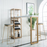 Gold Counter Height Table Indoor Bar Table with Wine Bottle & Stemware Rack