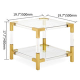 Gold and Clear Acrylic Storage End Table Square with Shelf-Richsoul-End &amp; Side Tables,Furniture,Living Room Furniture