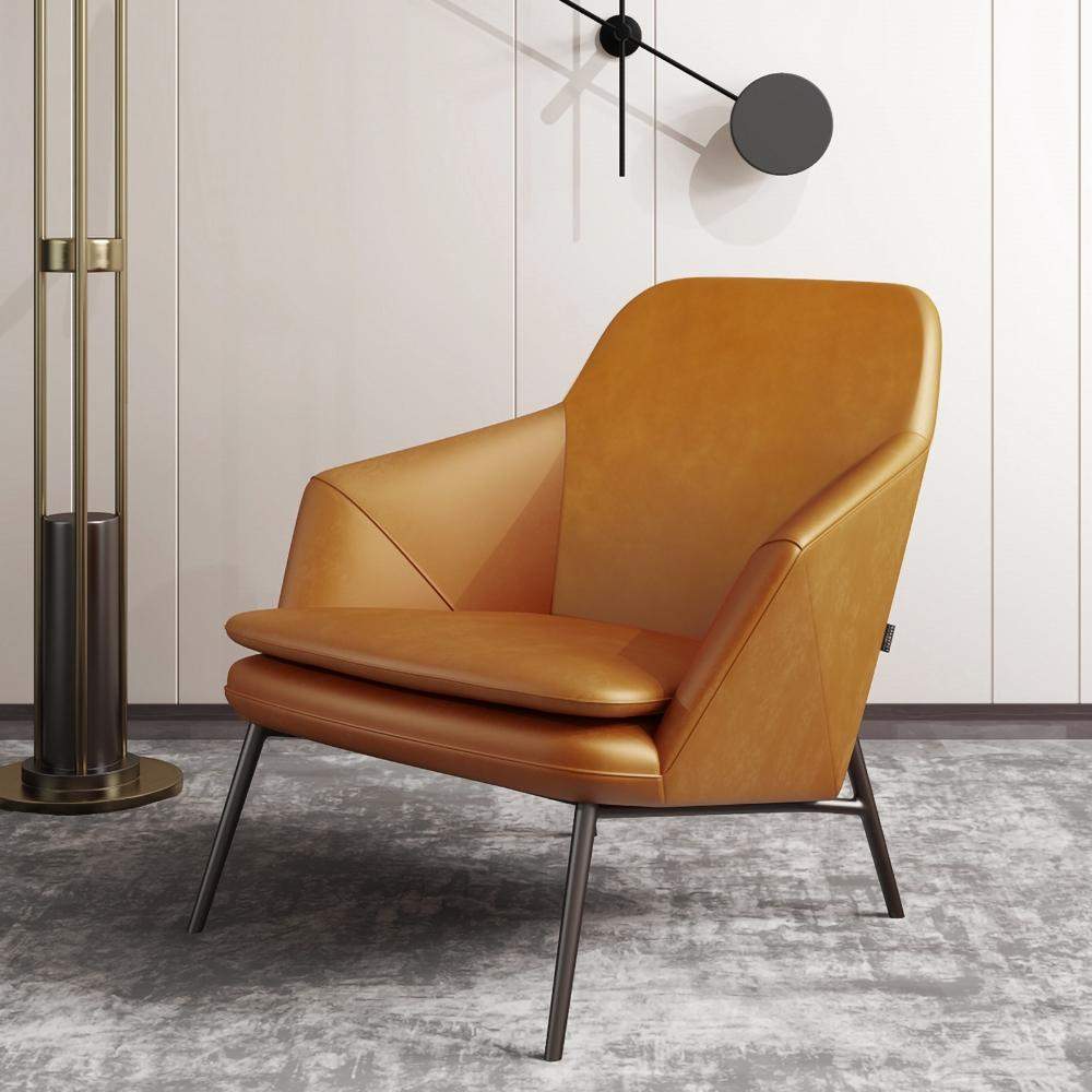 Caramel PU Leather Accent Chair Upholstered Arm Chair Carbon Steel in Black Finish-Richsoul-Chairs &amp; Recliners,Furniture,Living Room Furniture