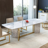 Silla de comedor moderna de lino tapizada en blanco Patas de acero inoxidable Oro Juego de 2