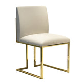 Silla de comedor moderna de lino tapizada en blanco Patas de acero inoxidable Oro Juego de 2