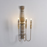 Farmhouse Rustic 3-Light Distressed Carved Wood Candle Wall Sconce Rust Metal