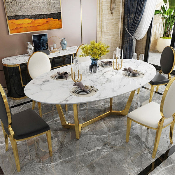 Oval Dining Table White Faux Marble Dining Table Modern 63