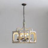 Lámpara de araña francesa de 8 luces de metal y madera en gris antiguo y dorado