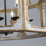 Französischer 8-flammiger Laternen-Kronleuchter aus Metall und Holz in Antikgrau und Gold