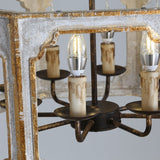 French 8-Light Lantern Chandelier Metal and Wood in Antique Gray & Gold