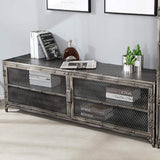 Wire Mesh TV Stand Industrial TV Console with Doors & Shelves Cable Management-Richsoul-Furniture,Living Room Furniture,TV Stands