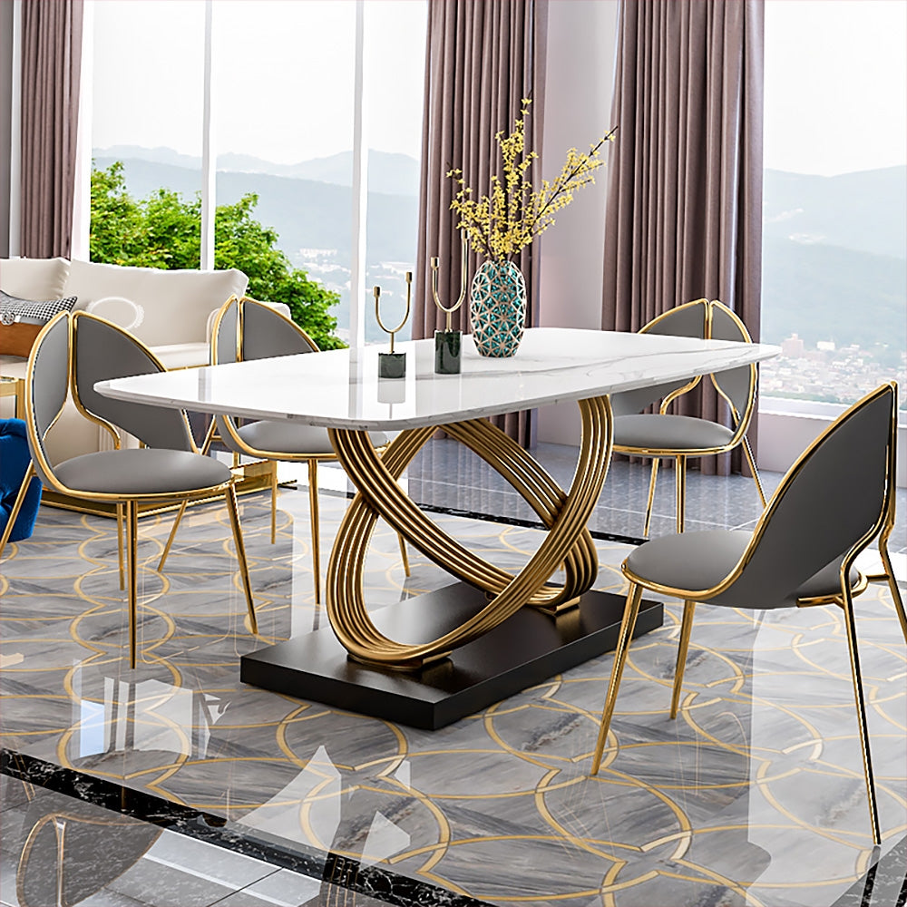 Modern Dining Chair PU Leather Upholstered Stainless Steel Gold Finish Chair Set of 2
