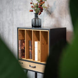 Industrial Bookshelf Wood Bookshelf Magazine Holder Stainless Steel Black Office Bookcase-Bookcases &amp; Bookshelves,Furniture,Office Furniture
