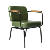 Industrial Vintage Green Faux Leather Dining Chair With Arm Set of 2 Metal in Black