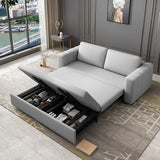 Sofá cama convertible nórdico gris tapizado de algodón y lino con almacenaje