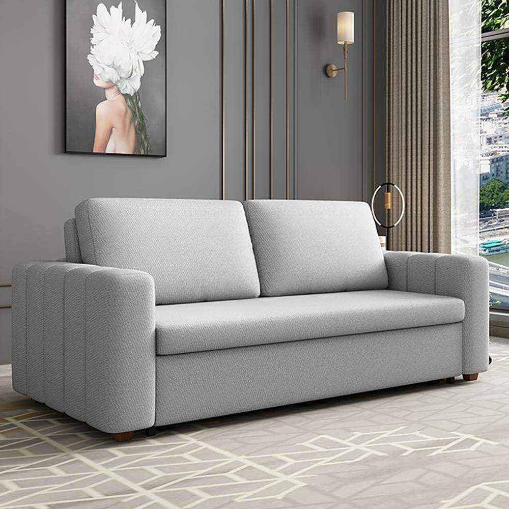 Gray Nordic Convertible Sofa Bed Cotton& Linen Upholstery with Storage-Richsoul-Daybeds,Furniture,Living Room Furniture