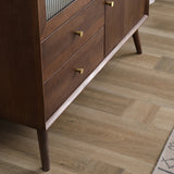 Walnut Sideboard Cabinet Glass Door with Drawers & Adjustable Shelves Pine Wood