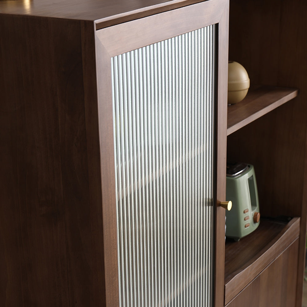 Walnut Sideboard Cabinet Glass Door with Drawers & Adjustable Shelves Pine Wood