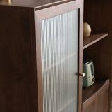 Porte en verre de l'armoire à plate-forme en noyer avec tiroirs et étagères réglables en bois de pin