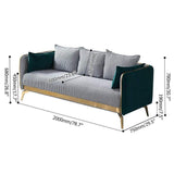 78.7" Modern Houndstooth Upholstered Sofa 3-Seater Green Velvet Sofa-Furniture,Living Room Furniture,Sofas &amp; Loveseats