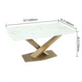 63" Moderner rechteckiger Esstisch aus weißem Marmor mit X-Fuß aus Edelstahl