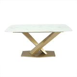 63 "Table à manger rectangulaire en marbre blanc moderne avec base X en acier inoxydable