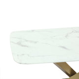 Mesa de comedor rectangular moderna de mármol blanco de 63" con base en X de acero inoxidable