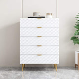 Modern Mid Century Style Solid Manufactured Wood Chest of 5 Drawers in Gold&White
