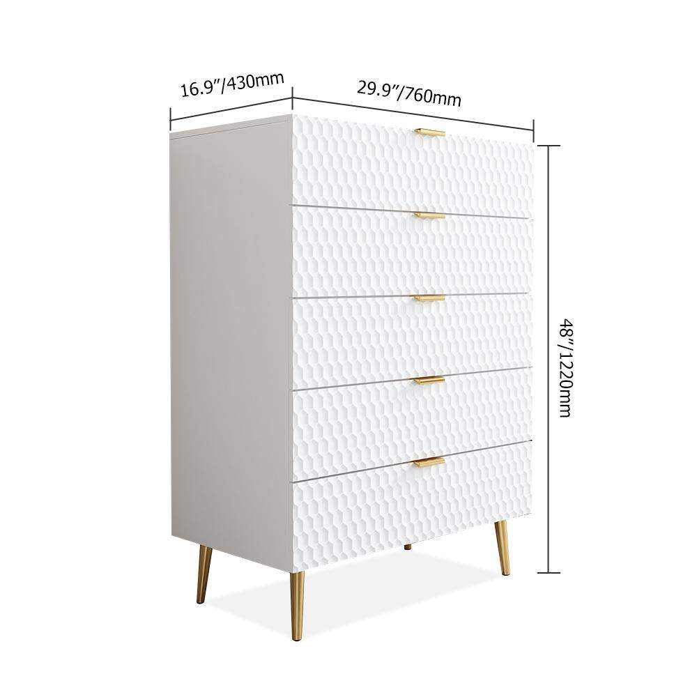 Modern Mid Century Style Solid Manufactured Wood Chest of 5 Drawers in Gold&White-Richsoul-Cabinets &amp; Chests,Furniture,Living Room Furniture