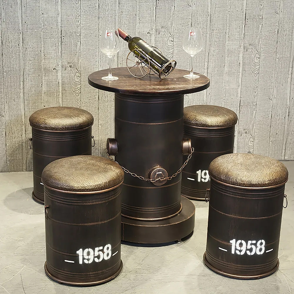 21.7" Industrial Distressed Bar Table with Solid Wood Round Top
