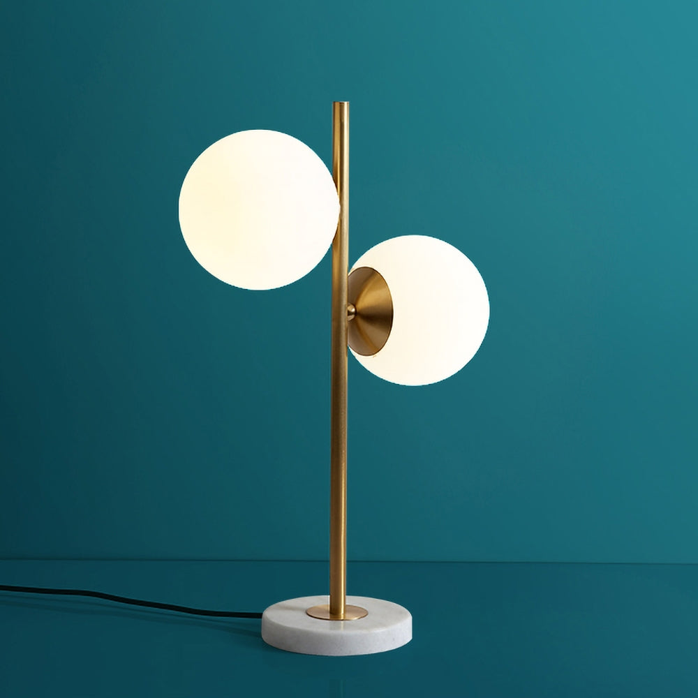 Gold Modern LED Globe Table Lamp 2 Light White Glass Shade Marble Base