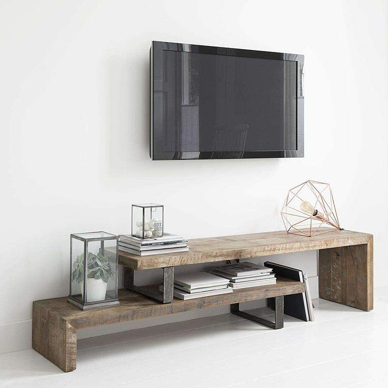 Rustic Adjustable Wood TV Stand for TV's Up to 80" Open Storage-Richsoul-Furniture,Living Room Furniture,TV Stands