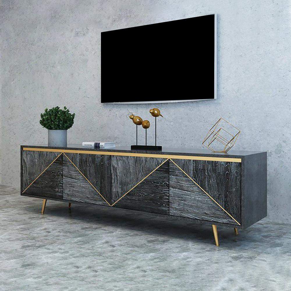 Gray and Gold TV Stand with 4 Doors for TVs up to 75" Mid Century Modern-Richsoul-Furniture,Living Room Furniture,TV Stands