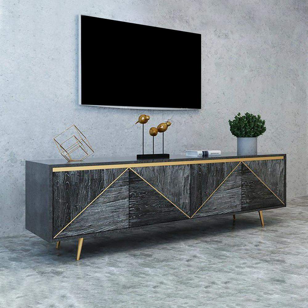 Gray and Gold TV Stand with 4 Doors for TVs up to 75" Mid Century Modern-Richsoul-Furniture,Living Room Furniture,TV Stands