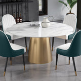 Table à manger en marbre rond moderne Base d'acier inoxydable doré