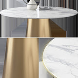 Modern Round Pedestal Marble Dining Table Golden Stainless Steel Base