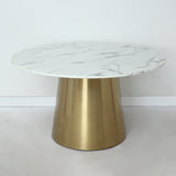 Mesa de comedor de mármol con pedestal redondo moderno Base de acero inoxidable dorado
