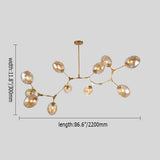 Modern Minimalist Tree Branch Amber Glass Globe Shade Adjustable 11-Light Large Pendant Light Metal in Gold