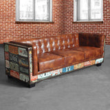 Vintage Industrial Loft 3-Seater Sofa Tufted Brown Faux Leather Upholstered Sofa-Richsoul-Furniture,Living Room Furniture,Sofas &amp; Loveseats