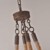 Rustic Flaxen Hemp Rope & Metal 8-Light Round Candelabra Chandelier in Rust