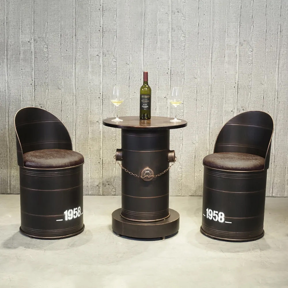 Industrial Bar Stools Set of 2 with Backs PU Leather Upholstery