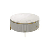 Modern Round Coffee Table with Storage Faux Marble Accent Table Stainless Steel in Gold-Richsoul-Coffee Tables,Furniture,Living Room Furniture