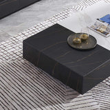 Black & White Coffee Table with Storage Rectangle Stone Top & Wood Drawers-Richsoul-Coffee Tables,Furniture,Living Room Furniture