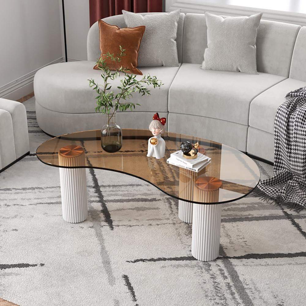 Modern Coffee Table with Tempered Glass & Solid Wood Legs-Richsoul-Coffee Tables,Furniture,Living Room Furniture