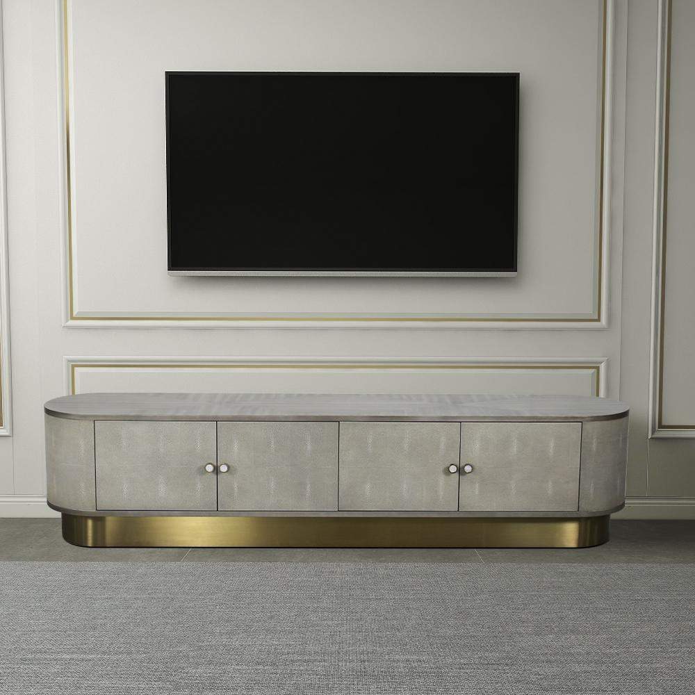 78" Gray TV Stand Oval Media Console with 4 Doors-Richsoul-Furniture,Living Room Furniture,TV Stands