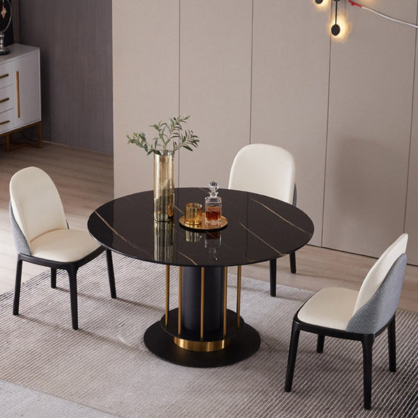 Round Dining Table Modern Black Marble Dining Table Stainless Steel ...