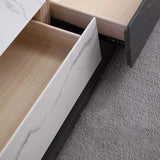 White & Black Stone TV Stand with Drawer Media Console-Richsoul-Furniture,Living Room Furniture,TV Stands