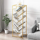 Mid-Century Rectangular Bookshelf Metal Gold Bookcase with Shelves-Bookcases &amp; Bookshelves,Furniture,Office Furniture