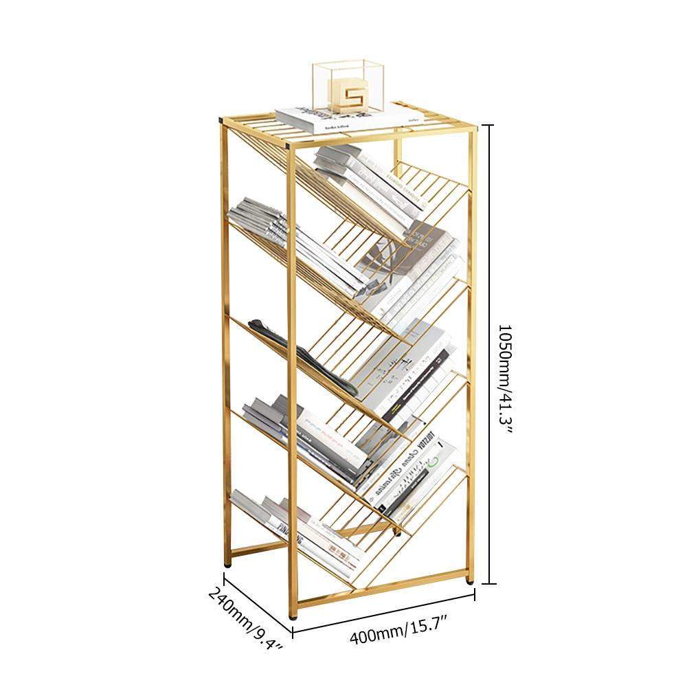 Mid-Century Rectangular Bookshelf Metal Gold Bookcase with Shelves-Bookcases &amp; Bookshelves,Furniture,Office Furniture