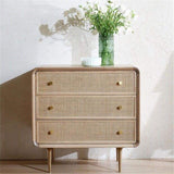 Nordic Natural Cabinet 3-Drawer Chest Rattan Woven in Gold-Richsoul-Cabinets &amp; Chests,Furniture,Living Room Furniture