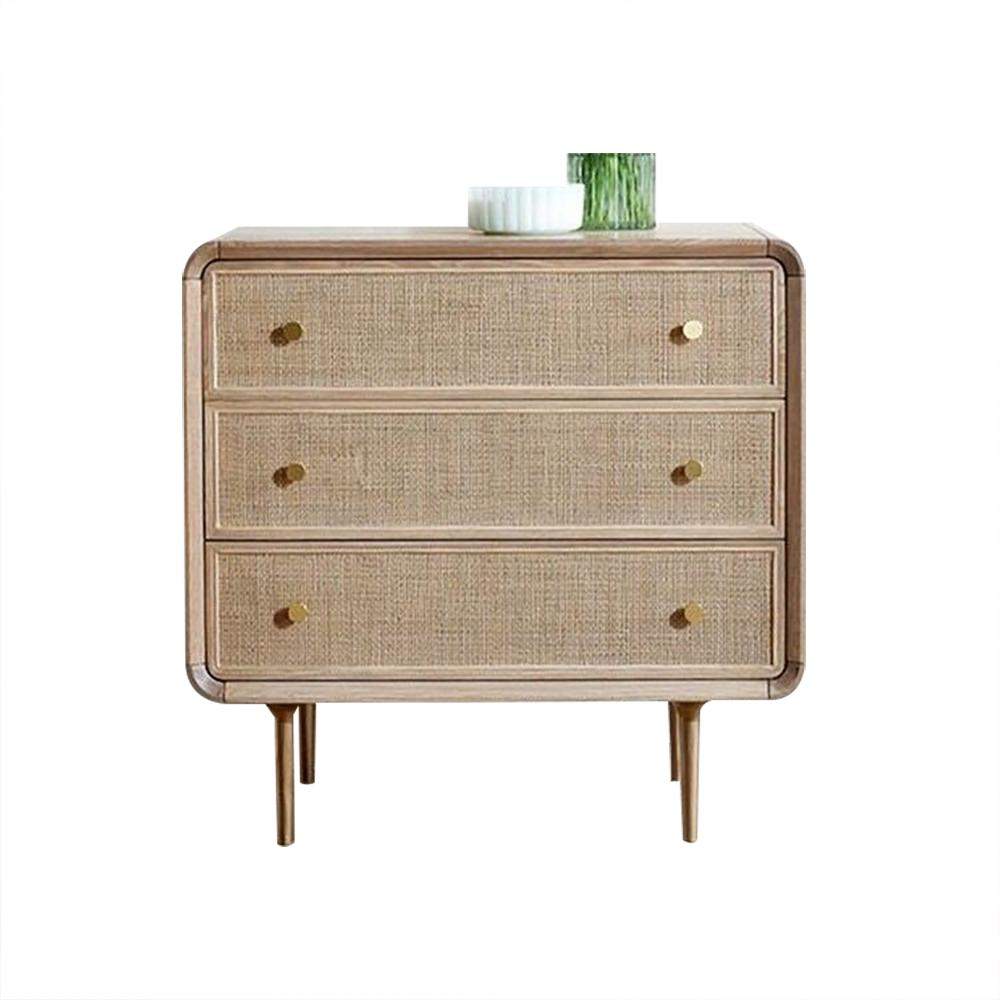 Nordic Natural Cabinet 3-Drawer Chest Rattan Woven in Gold-Richsoul-Cabinets &amp; Chests,Furniture,Living Room Furniture