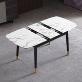55" to 71" Modern Rectangular Extendable Dining Table with Marble Veneer Top