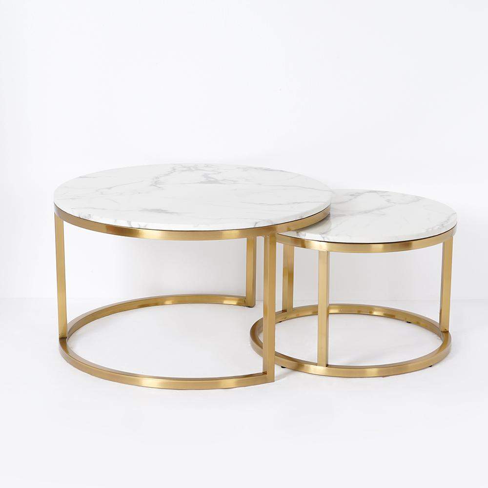 Nordic Round Coffee Table Gold Metal & White Marble Accent Table with Set of 2-Wehomz-Coffee Tables,Furniture,Living Room Furniture